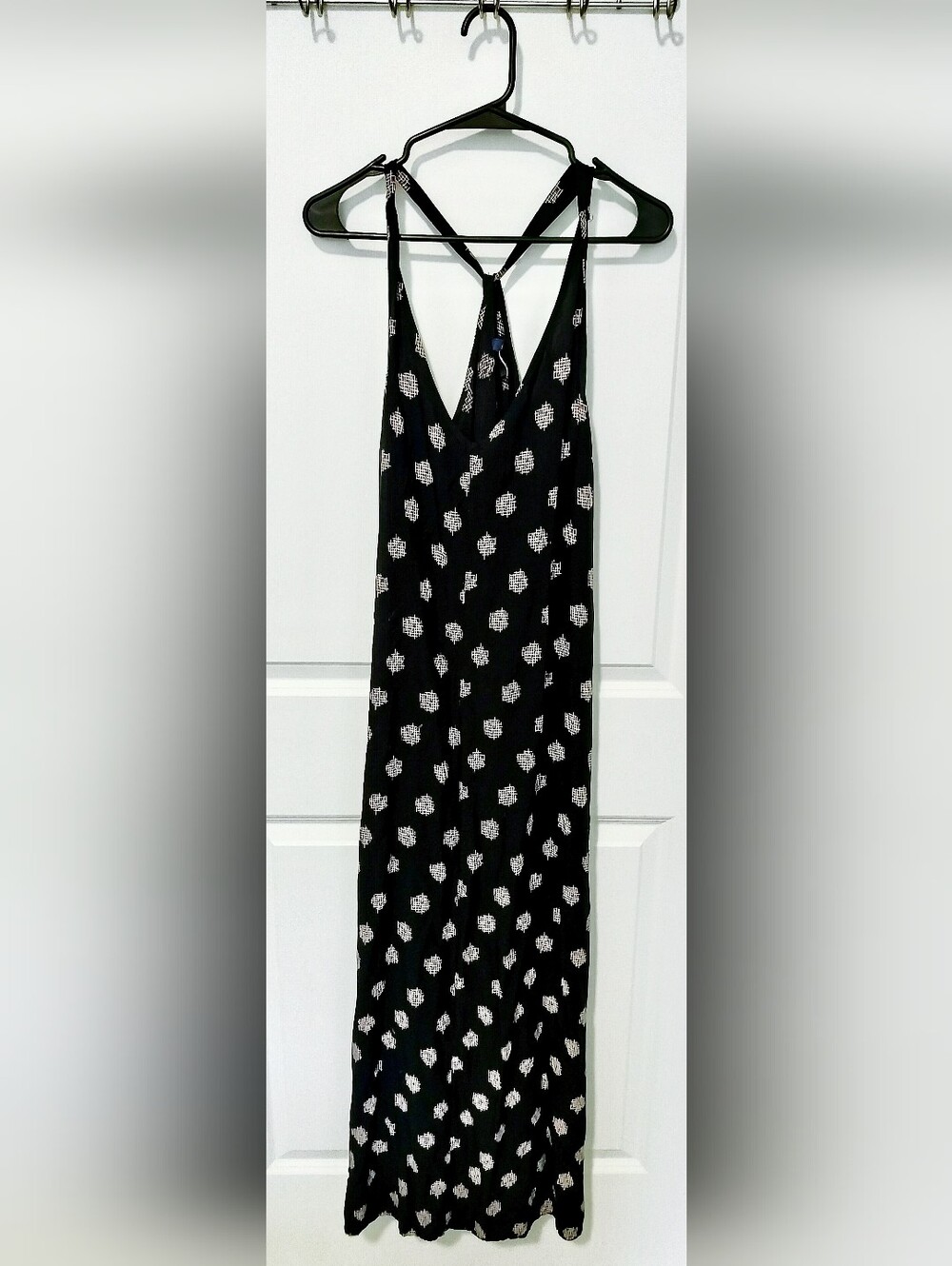 GAP Factory Women's L Print Knot-Back Maxi Dress Black Geometric Diamond
